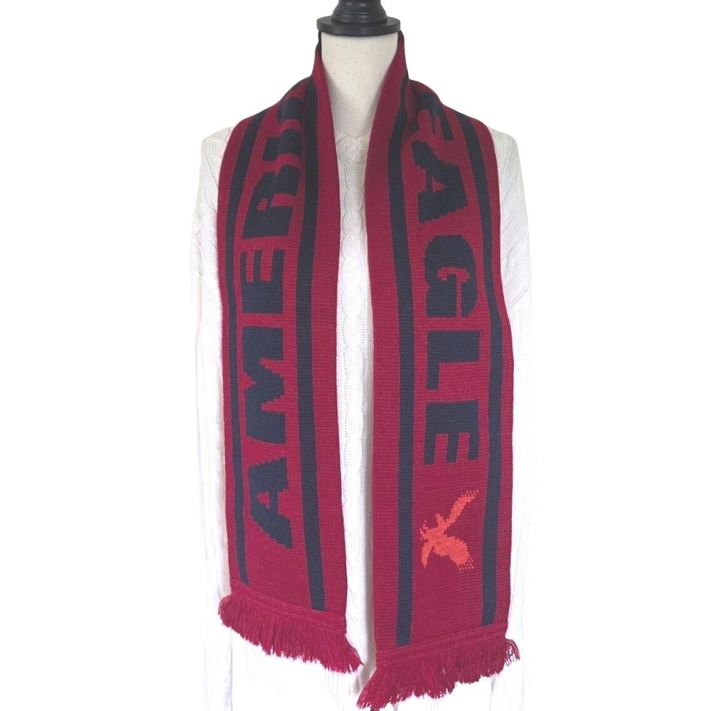 American Eagle Outfitters Red & Navy Letterman Knit Scarf with Logo